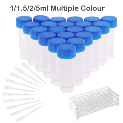 Small Plastic 1-5ml Vials With Push On Cap Clear Test Tubes Mini Lab Bottle • $8.46