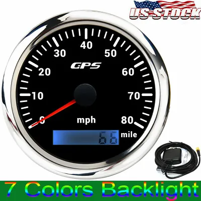 85mm Boat GPS Speedometer 0-80 MPH Odometer Gauge 7 Color LED For Car Motorcycle • $44.38