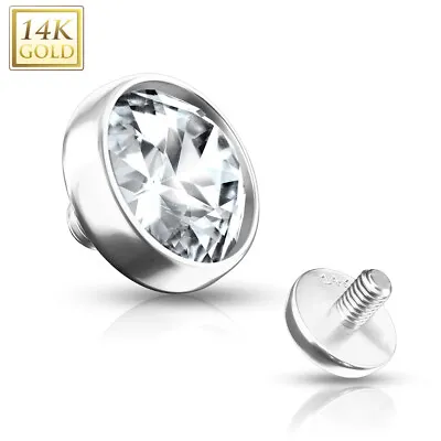 14K Solid White Gold Flat Dome CZ Gem Micro Dermal Anchor Top 14g • $25.30