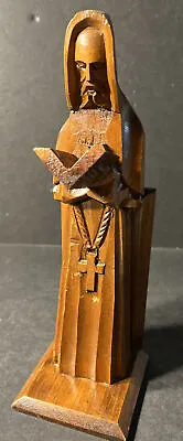 Wooden Monk Themed Bookend / Decor - Made In Mexico 10.5  Carved Handmade? • $17.99
