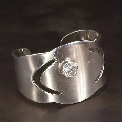 VTG Sterling Silver - MEXICO TAXCO White CZ Statement 6  Cuff Bracelet - 62g • $33.98