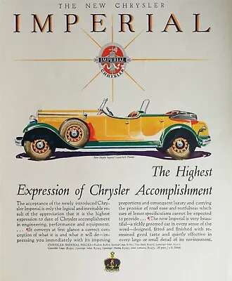 Vintage 1929 New Chrysler Imperial Phaeton Full Page Original Color Art Deco Ad • $9.99
