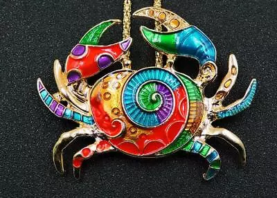 Large COLORFUL OCEAN CRAB SEA Crystal Pendant 18K Gold P/L Necklace 24  Women  • $19.96