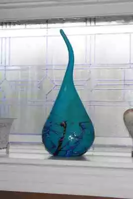 Large Vintage Viz Art Glass Turquoise Sculpture Hand Blown 21.5  • $185