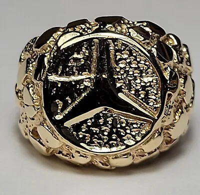 10k Gold Mercedes-Benz Nugget Ring/ Size 8/ 9 Gram/ 22mm Width • $699.95