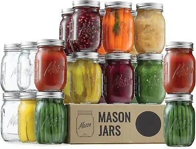 16 Oz Glass Mason Jars With Lids - 5 Pack Airtight Food Storage Container- C45 • $13.99