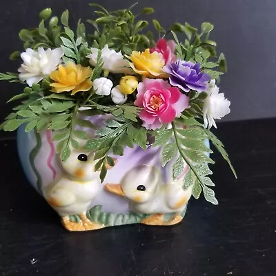 Lefton Vintage Easter Egg Planter Ducks Floral Centerpiece 70's Retro Russ Decor • $12.50