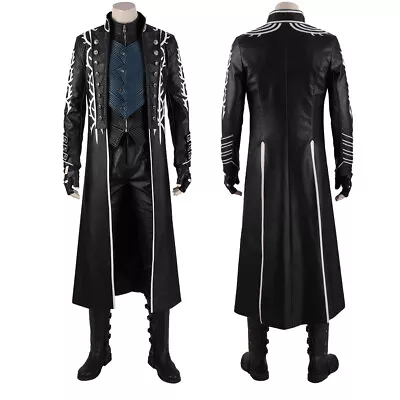 Game Devil Mary 5 Vergil Cosplay Costume Vest Jacket Halloween Faux Leather Coat • $65
