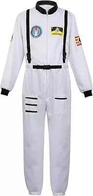 Men's Adult Astronaut Spaceman Costume Pilot Air Force Flight Jumpsuit XL White • $24.99