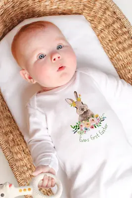 £8.99 • Buy Personalised My 1st First Easter Floral Bunny, Babygrow, Vest, Baby Outfit, Cute