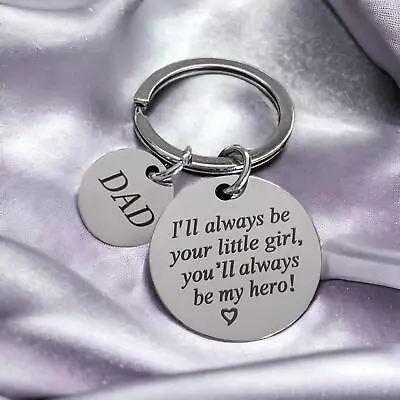 Dad Hero Keyring Personalised Little Girl Stainless Steel Fathers Day Daddy Gift • £6.99