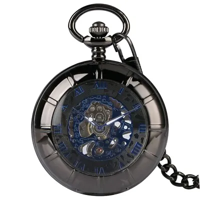 Vintage Style Men Mechanical Pocket Watch With Chain Roman Numberals Fob Watches • £20.38