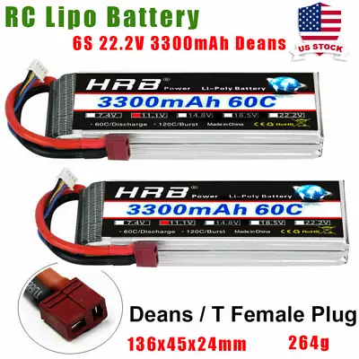 2PCS HRB 3S LiPo Battery 11.1V 3300mAh 60C 120C Dean T For RC Car Truck Airplane • $54.68