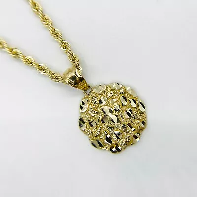 10k Solid Gold Nugget Circle Round Charm Pendant For Men Women • $239