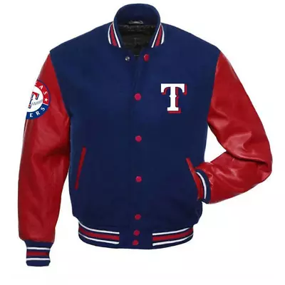 Texas Rangers Letterman Varsity Jacket Wool With Genuine Leather Sleeves • $128.99