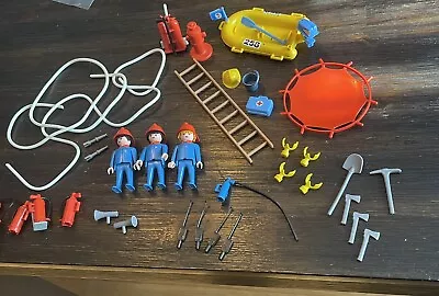 VTG Playmobil 9746 Rescue Series Firefighter Crew Figures Motor Boat Hose Ladder • $35