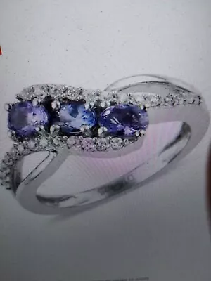 AAA Tanzanite And Natural White Zircon Split Shank Ring Size 9 • $75