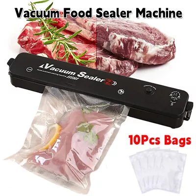 Manual Vacuum Food Sealer Automatic Vacum Sealer Dry Wet Pack Machine W/ 10 Bags • £10.49