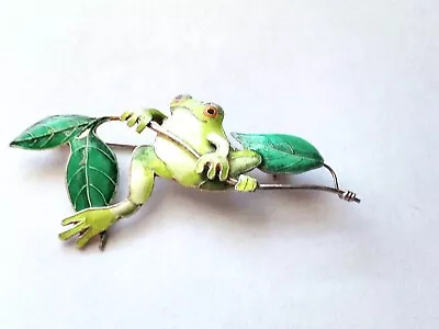 Zarah/ Frog On Branch S925 Silver Green Enamel Brooch • $25