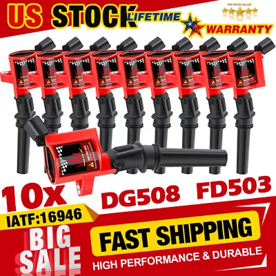 10Pack Ignition Coils For Ford E350 Excursion F250 F350 V10 6.8L DG508 1997-2016 • $47.39