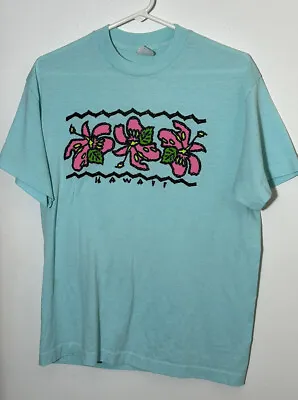 VTG Hawaii T-Shirt Aqua Green Single Stitch Fits Like A Medium Tag Says XL • $8.99