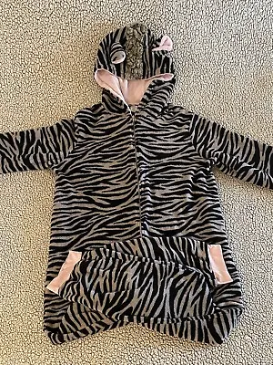 Zebra Hooded Bodysuit Pajama Women’s Size XXL Fleece One Piece Zip Up PJ EUC • £27.94