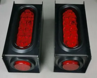 2 Steel Trailer Light Boxes W/Red 6  Oval & 2  Marker LED Lamp + Wire Connector • $39.12