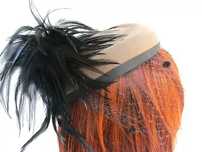 VTG SONNI..LANCASTER..WOOL..HAT..w FEATHERS & FACE NET..NEW TAGS • $29.09