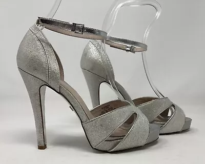 Faith Size 5 (38) Lindsay Silver High Heel Platform Strappy Sandals • £21.99