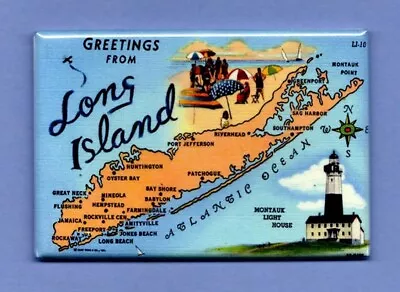 Long Island Map Postcard *2x3 Fridge Magnet* Tourist Directions Vintage New York • $8.95