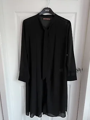 Ladies Black QED LONDON Full Length Long Sleeve Button Up Dress - Size 14 • £7.95