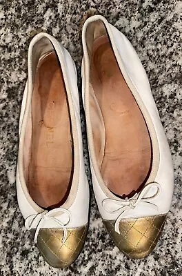 Chanel Ballet Flats 38 Gold/White • $215