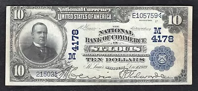 1902 $10 Db National Bank Of Commerce St. Louis Mo National Currency Ch. #4178 • $299.95