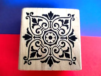 Magenta Floral Design Rubber Stamp Wood Mtd New • $8.95