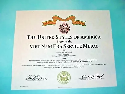 Viet Nam Vietnam Era Medal Certificate Army Navy Air Force USMC Coast Guard • $18.95