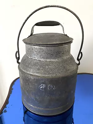 Antique 4 QT MILK PAIL Metal Tin Can Churn W/ Bail Handle Vtg Dairy Farm Tool • $29.99