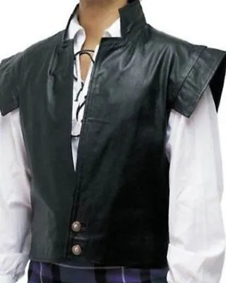 Mens Waistcoat Real Leather Clansman Jacobite Cosplay Vest And Kilt Combo • £103.99