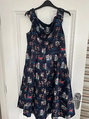 Lindy Bop - Bardot Swing Dress - Navy Print - Size 16 - New Without Tags - Rare • £14.95