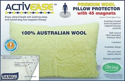 Dick Wicks Premium Magnetic Wool Pillow Protector Pain Relief 45x1000 Gauss • $32.35