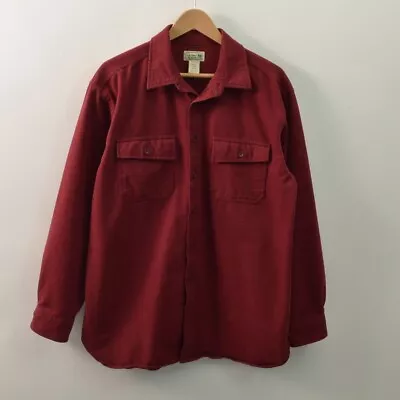 LL Bean Chamois Cloth Shirt Mens Large Regular Red Pockets Long Sleeve Cotton • $17.49