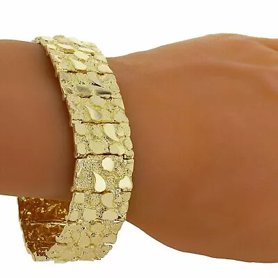 Men's Solid 14k Yellow Gold Nugget Link Bracelet 8 -8.5  21.5mm 62.5 Grams • $3750.49