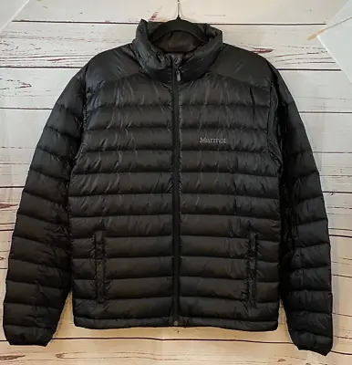 MARMOT Mens Puffer Jacket Medium Black Down 700 Fill Lightweight Packable • $74