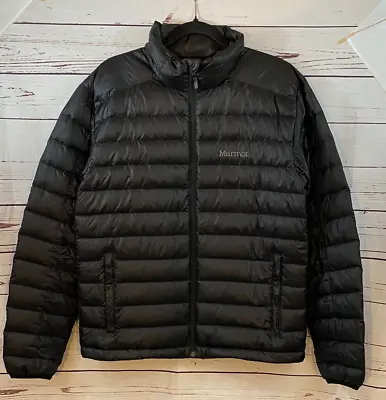 MARMOT Mens Puffer Jacket Medium Black Down 700 Fill Thin Lightweight Packable • $67