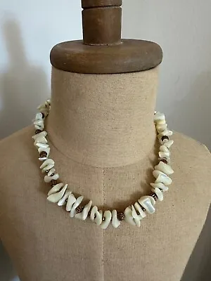 Vintage Signed Miriam Haskell Mother Of Pearl And Brass Necklace – SHIPS FREE • $24