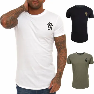 GYM KING Longline Fitted Tee Shirt GK Mens T-Shirt Crew Neck Summer Cotton Top • £13.99