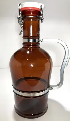 ❇️MUSTER GESCHUTZT 2 Liter Amber Glass Aluminum Handled Beer Growler Bottle • $18.99