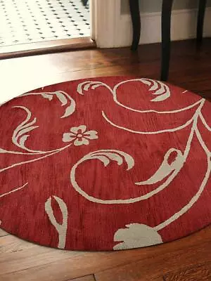 8 X 8 Ft. Hand Tufted Wool Floral Round Area Rug Red & Beige • $232.32