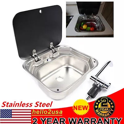 RV Caravan Camper Stainless Steel Hand Wash Basin Kitchen Sink W/ Lid+Faucet Kit • $129