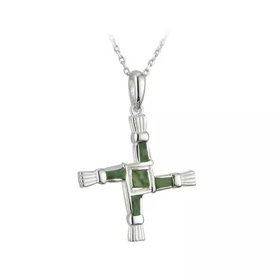 Failte Connemara Marble Brigid Cross Necklace Sterling Silver Irish Made • $70.60