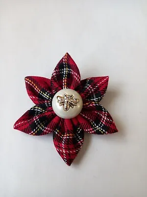 Red ( Royal Stewart) Tartan Brooch. White Dome Centre With Bee Design. 8cm  • £5.25